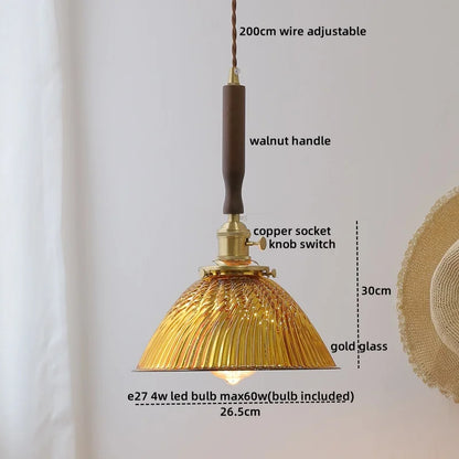 DecorBites™ LED Walnut Copper Pendant Light with Knob Switch - Modern Style Lighting Fixtures