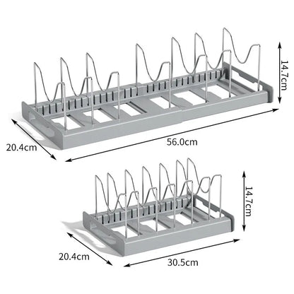 DecorBites™ Kitchen Organizer: Expandable Storage Rack for Cabinets with Drawer and Cutting Board Slot