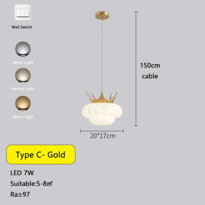 DecorBites™ Gold Crown Pendant Light: Luxe Cloud Hanging Lamp for Children's Bedroom and Living Room
