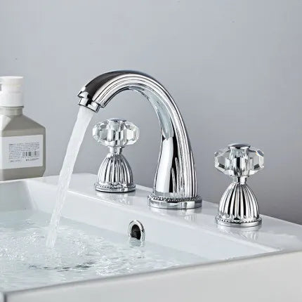 Gold Crystal Basin Faucet In Antique Finish