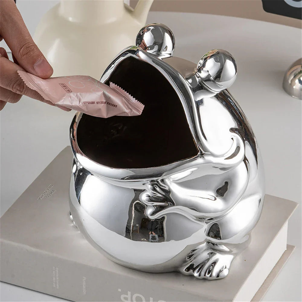 DecorBites™ Frog Sculpture Storage Box: Silver Green Desk Ornament & Home Decoration