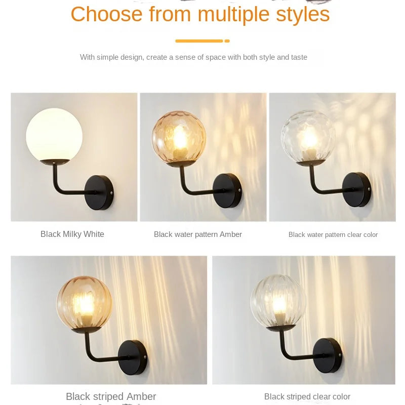 DecorBites™ Glass Ball LED Wall Lamp: Gold Nordic Minimalist Sconces Lighting Bedroom Decor Fixtures