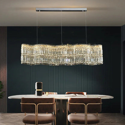 Modern Linear Crystal Pendant Light In Brushed Stainless