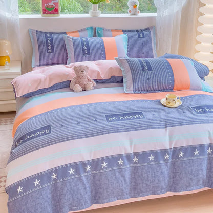DecorBites™ Cozy Flower Print Bedding Set: Brushed Cotton, Skin-Friendly, Soft, Thick, 4Pcs