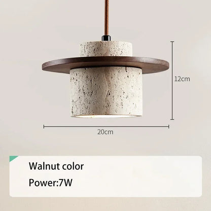 Modern Travertine Stone Pendant Light With Walnut Accent