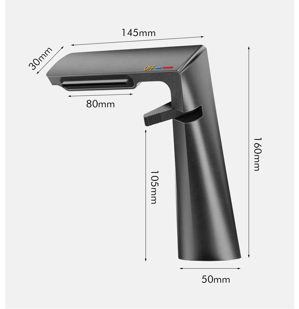 DecorBites™ Gold Waterfall Basin Faucet: Gray Mixer Tap, Single Handle Hot and Cold Lavatory