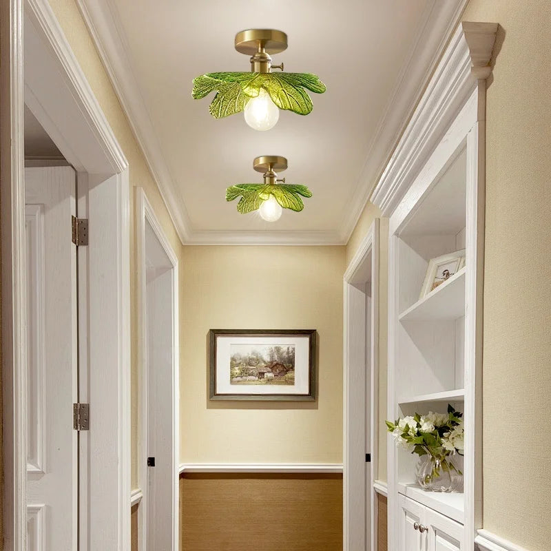 DecorBites™ Green Flower Glass Copper Ceiling Light - Nordic Modern LED, Living Room Bedroom Hallway Fixtures
