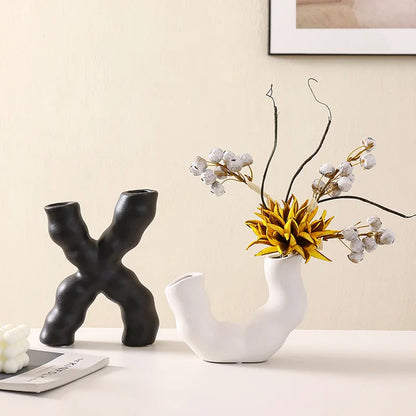 DecorBites™ Geometric Ceramic Flower Vase for Stylish Home Decor & Flower Arrangement