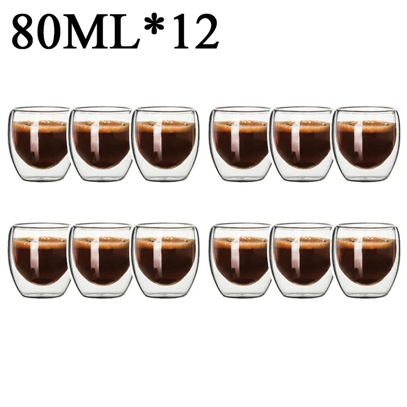 DecorBites™ Double Wall Borosilicate Glass Mug Set for Tea Coffee Juice Bar Drinkware