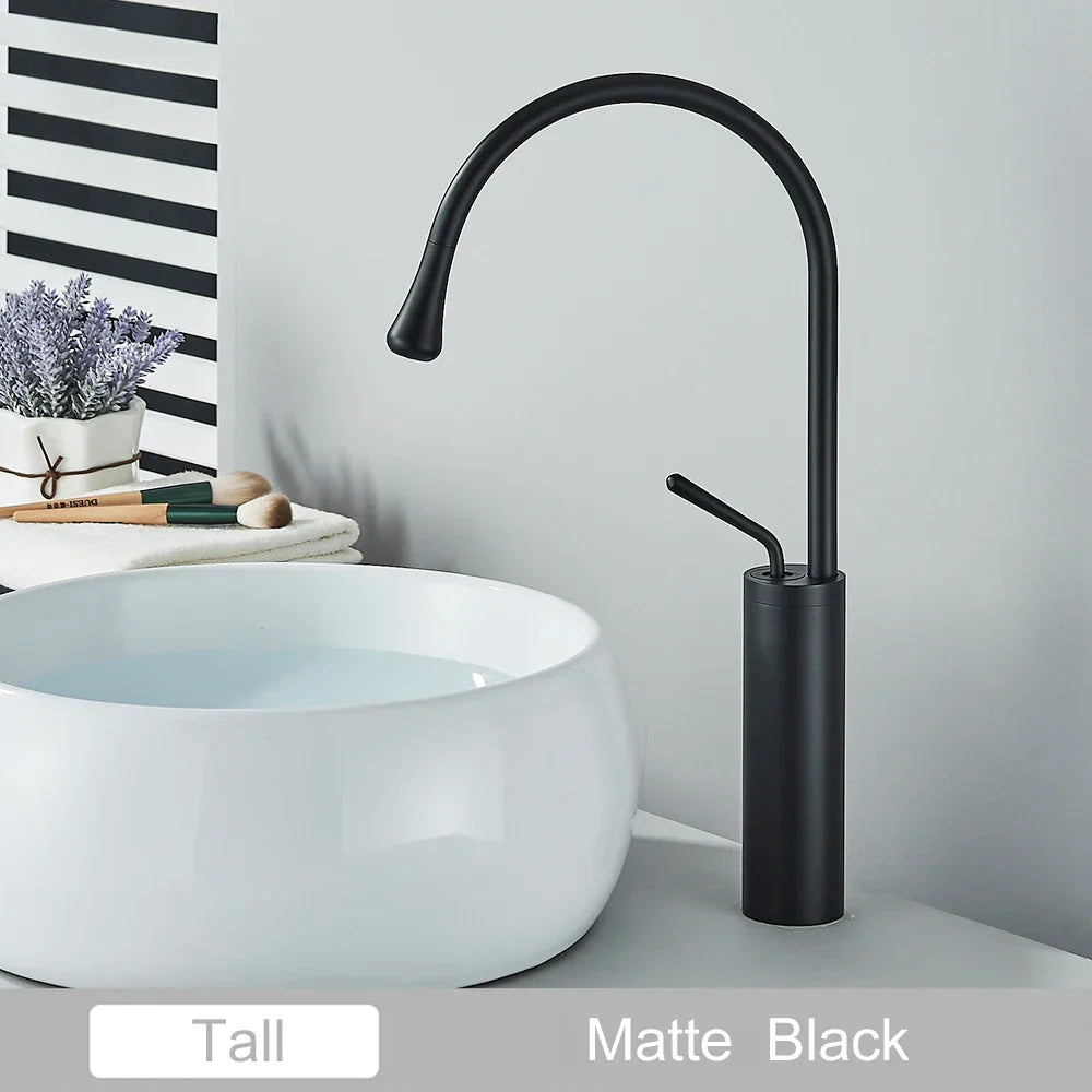 DecorBites™ Gold Tall Basin Faucet, 360 Swivel Waterfall Mixer for Bathroom Washbasin
