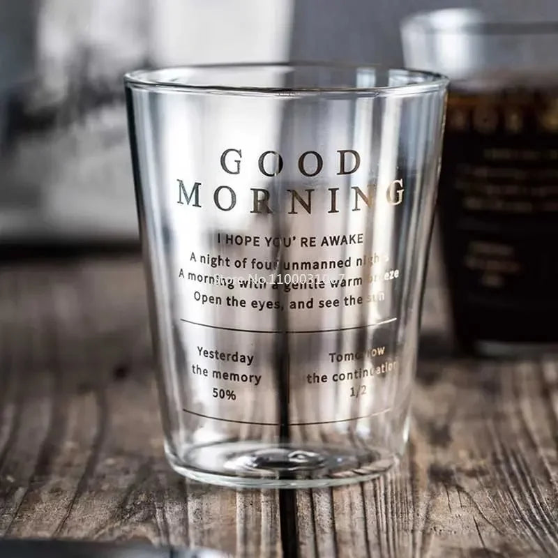 DecorBites™ Glass Breakfast Cup Gold Letter Print for Coffee Milk Juice Tea Home Office