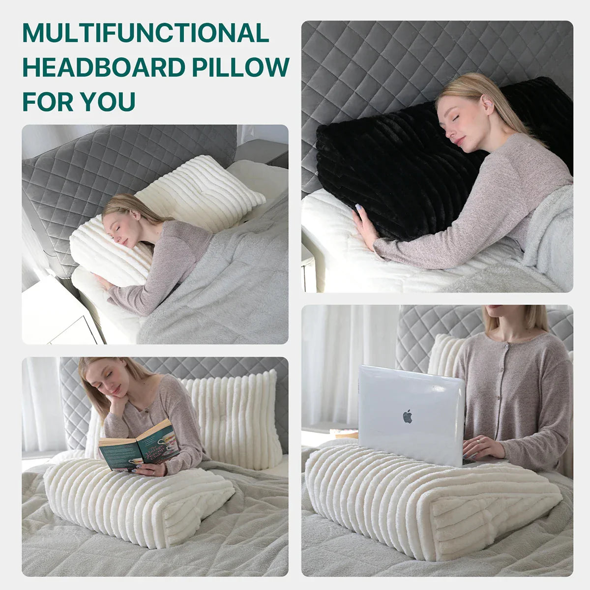 DecorBites™ Headboard Wedge Pillow - Triangular Bed Rest Support & Reading Bolster