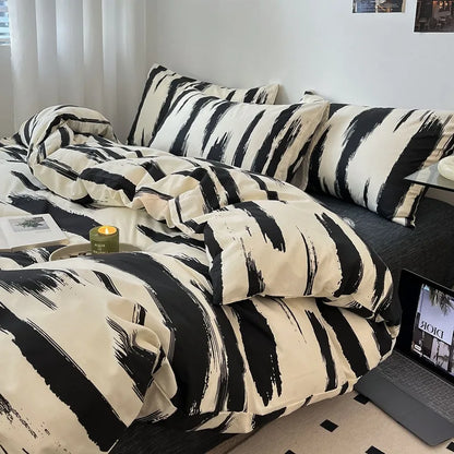 DecorBites™ Grid Print Cotton Bedding Set for Single Double Beds
