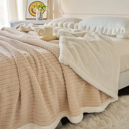 DecorBites™ Cozy Faux Rabbit Fur Blanket, Soft Fluffy Quilt for Single, Anti-Static Warm Throw