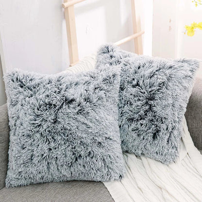 DecorBites™ Cozy Plush Fur Cushion Cover 43x43cm White Grey Sofa Decor Pillowcase