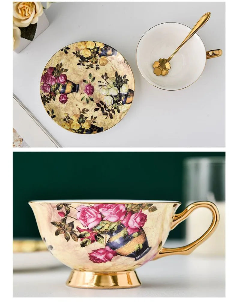 DecorBites™ Bone China Tea Cup Set with Saucer Spoon - Elegant Black Tea Party Coffeeware