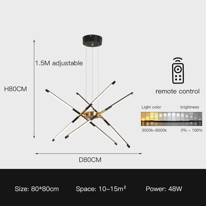 Black Gold Pendant Lamp 12-Head Dimmable