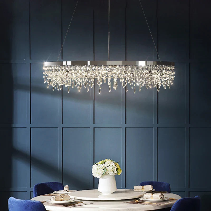DecorBites™ Crystal Circle LED Chandelier for Modern Luxury Living Room Decor