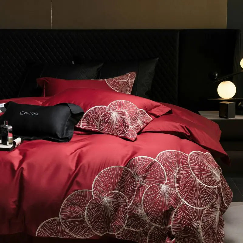 DecorBites™ Embroidered Egyptian Cotton Bedding Set - Queen/King, Luxury Bed Sheet & Pillowcases