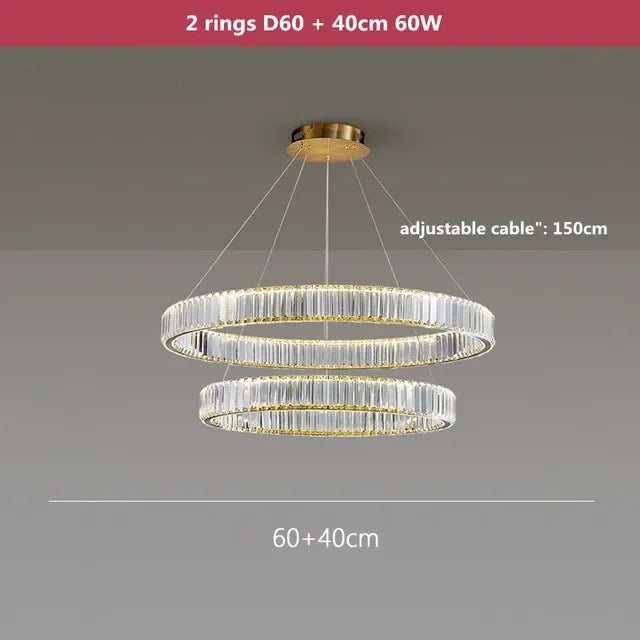DecorBites™ Crystal LED Ring Chandelier - Luxury Villa Stair Pendant Fixture