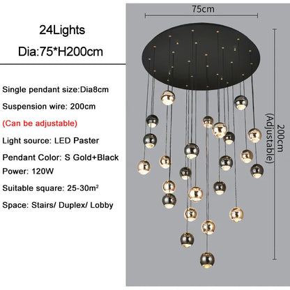 DecorBites™ Crystal Ball Pendant Light for Modern Living Room, Black & Gold Luxury Fixture