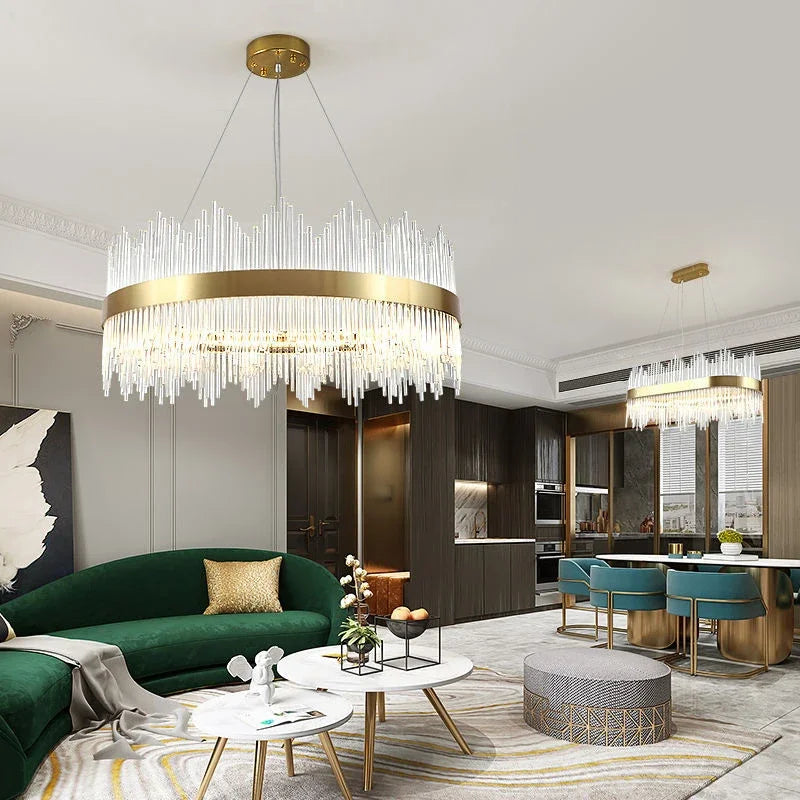 Gold Crystal Circle Chandelier 80cm Dimmable