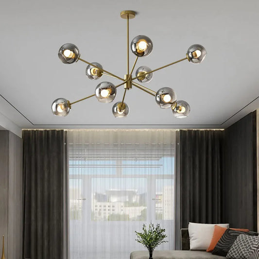 DecorBites™ Glass Chandelier with Metal Frame for Parlor, Dining Room, and Bedroom Lighting