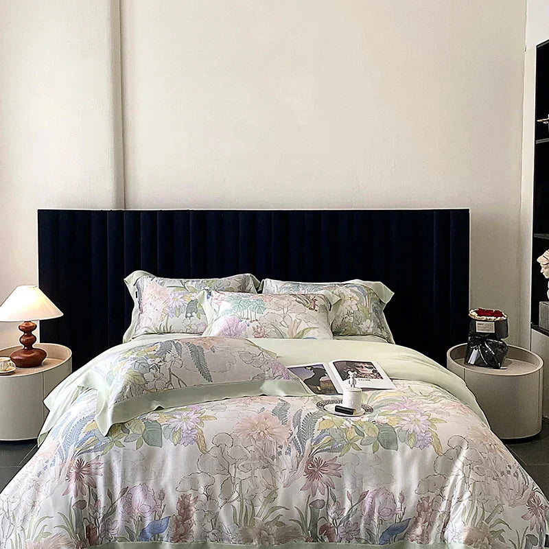 DecorBites™ Eucalyptus Fiber Flowers Print Bedding Set - Soft Silky Cool Feel