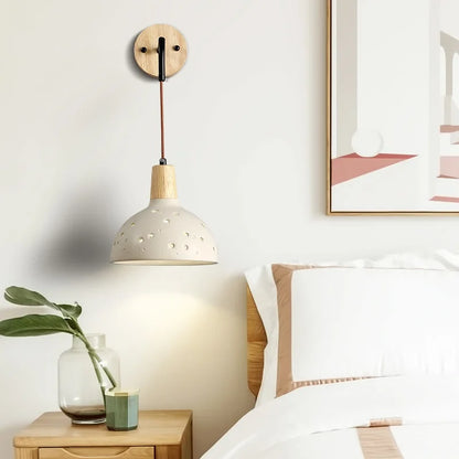 DecorBites™ Adjustable Wall Lights Pull Chain Switch Wood Socket Cement Modern Bedside Lamp