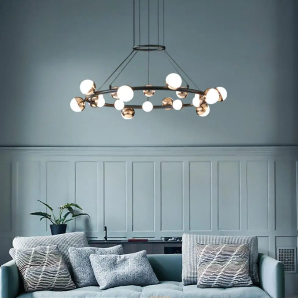 Gold Art Deco Chandelier 30-Ball Acrylic Design