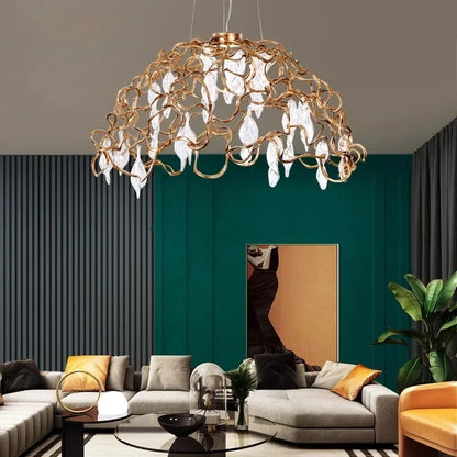 DecorBites™ Copper Crystal Ceiling Chandelier for Dining Living Room - Round Branch Crystal Lighting