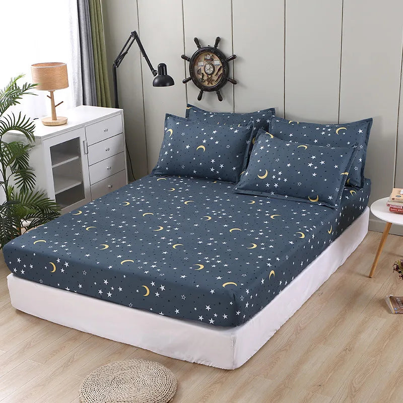 DecorBites™ Golden Feather Fitted Sheet Set: 120/150/180Cm + 2 Pillowcases