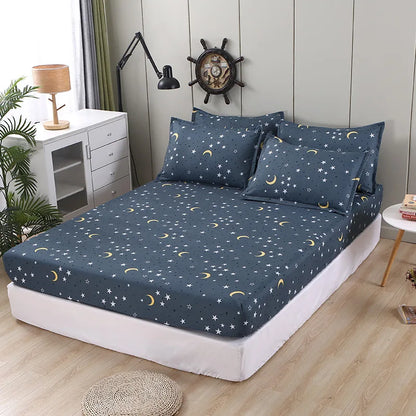DecorBites™ Golden Feather Fitted Sheet Set: 120/150/180Cm + 2 Pillowcases