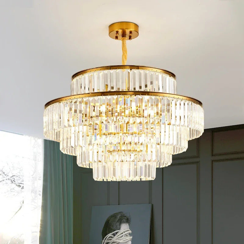 Golden Crystal Pendant Chandelier