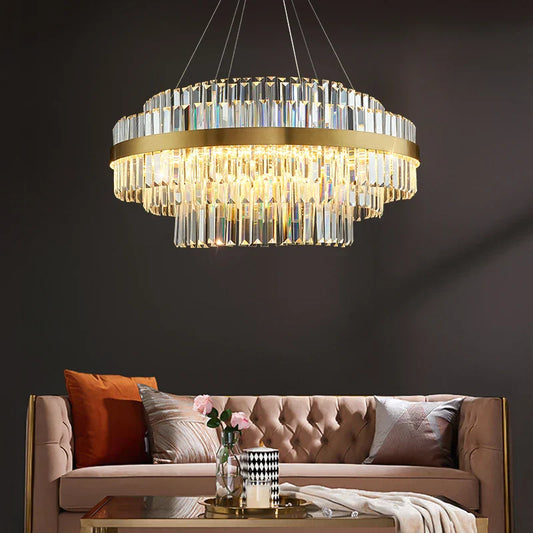 DecorBites™ Gold Metal Crystal Pendant Light - Dimmable LED Hanging Lamp