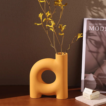 DecorBites™ Geometric Ceramic Vase: Hollowed-out Letters Flower Arrangement Home Decor