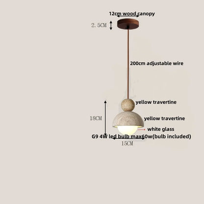 DecorBites™ Glass Ball Pendant Light - Adjustable Wire, LED, Yellow Travertine White, Dining Room