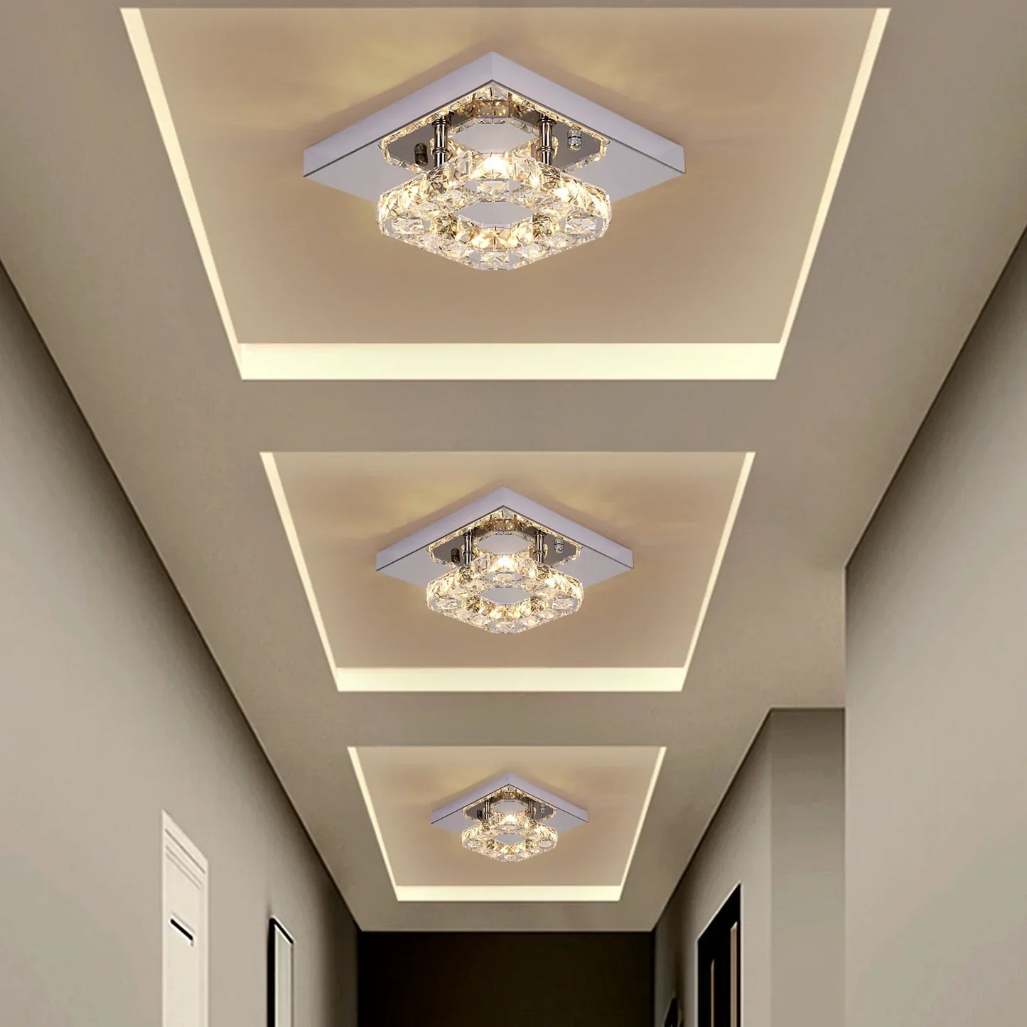 DecorBites™ Crystal LED Square Chandelier Ceiling Lamp for Bedroom Living Room Home Decor