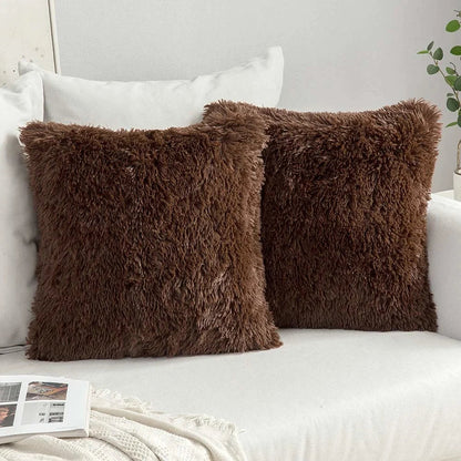 DecorBites™ Cozy Plush Fur Cushion Cover 43x43cm White Grey Sofa Decor Pillowcase