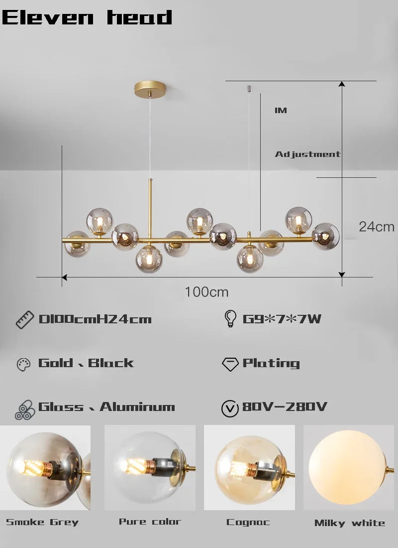 Gold Glass LED Pendant Light 11-Head Cognac