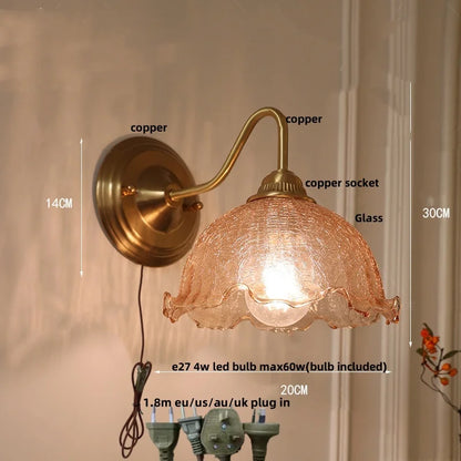 DecorBites™ Clear Glass Wall Sconce LED Lights Modern Nordic Copper Bedside Lamp