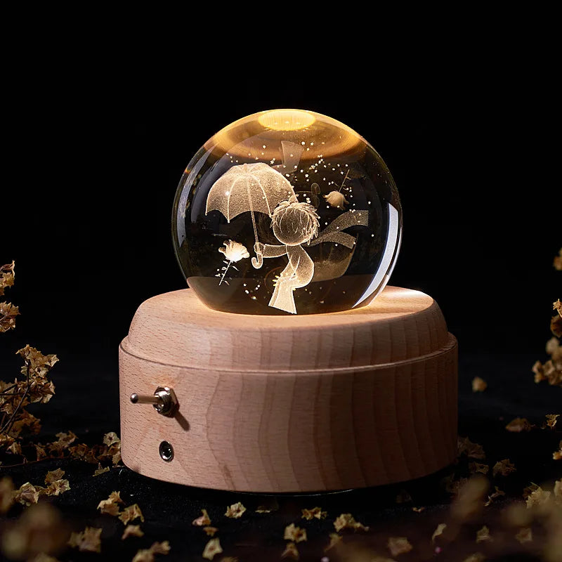 DecorBites™ Crystal Ball Music Box: Rotating Light Projection, Birthday & Valentine's Day Gift