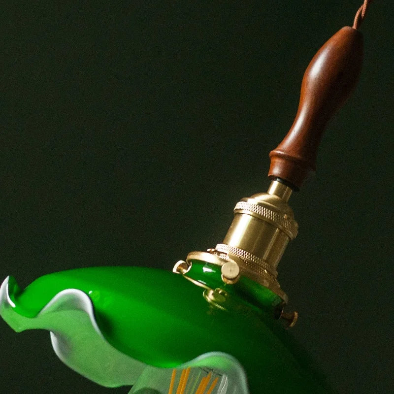 Green Glass Pendant Lamp Copper Base LED Included