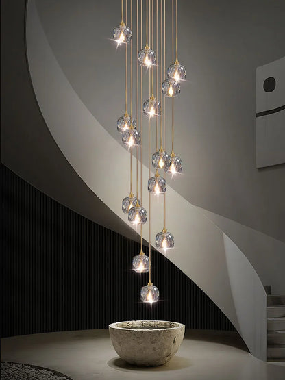 DecorBites™ Crystal Stainless Steel Staircase LED Chandelier for Modern Luxury Interiors