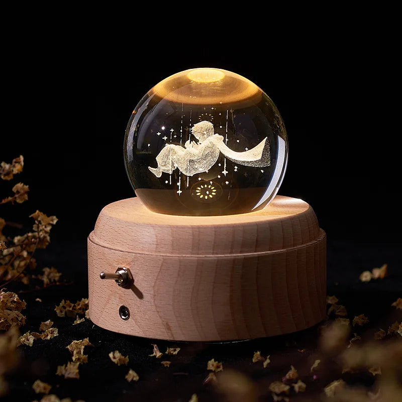DecorBites™ Crystal Ball Music Box: Rotating Light Projection, Birthday & Valentine's Day Gift