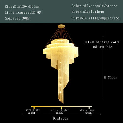 DecorBites™ Gold Tassel LED Chandelier for High Ceilings - Elegant Home Decor Lighting