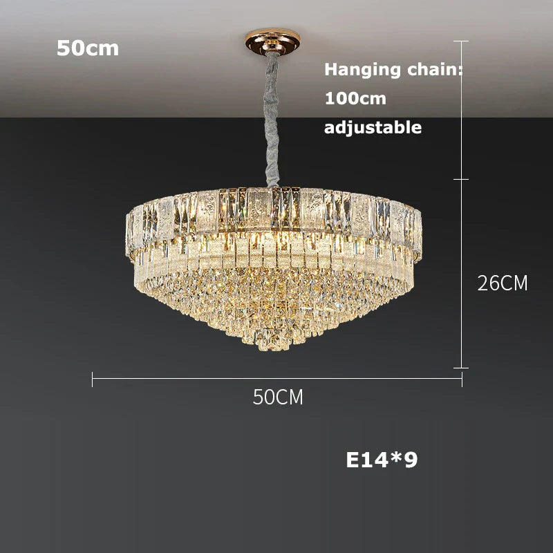 Gold Crystal Living Chandelier K9 150cm Gold Hardware