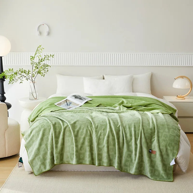 DecorBites™ Jacquard Milk Velvet Air Conditioning Blanket | All Seasons Warmth & Travel Shawl