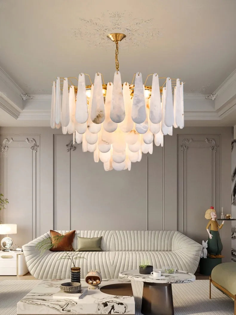 French Marble Pendant Light Modern Copper E14 LED Water Droplet Chandelier for Living Room Dining Room Bedroom Home Decor Lights