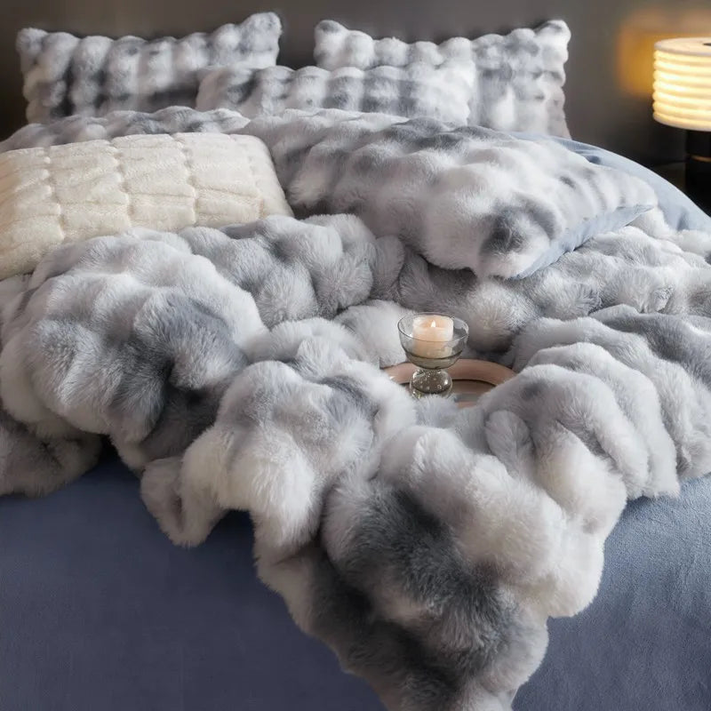 Blue Grey Faux Fur Bedding